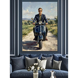 Mavi Motoruyla İlerleyen Modern Adam Dekoratif Kanvas - Mdf Ahşap Tablo 100x140 cm