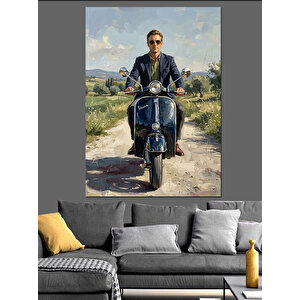 Mavi Motoruyla İlerleyen Modern Adam Dekoratif Kanvas - Mdf Ahşap Tablo 100x140 cm