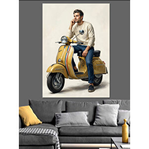 Sarı Motoruyla Tarz Sahibi Adam Dekoratif Kanvas - Mdf Ahşap Tablo 70x100 cm