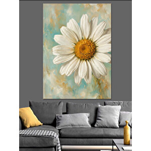 Sade Arka Planda Büyük Papatya Dekoratif Kanvas - Mdf Ahşap Tablo 50x70 cm