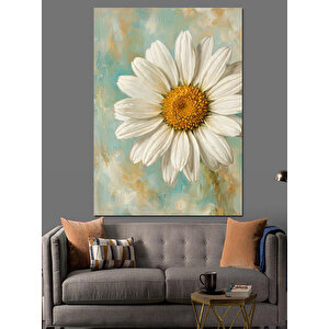Sade Arka Planda Büyük Papatya Dekoratif Kanvas - Mdf Ahşap Tablo 50x70 cm