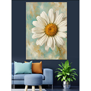 Sade Arka Planda Büyük Papatya Dekoratif Kanvas - Mdf Ahşap Tablo 50x70 cm