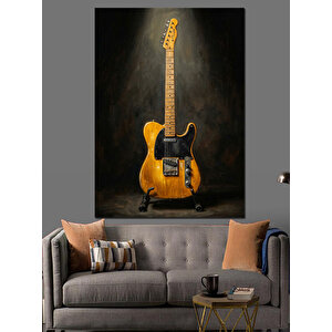 Siyah Arka Planda Sarı Gitar Dekoratif Kanvas - Mdf Ahşap Tablo 50x70 cm