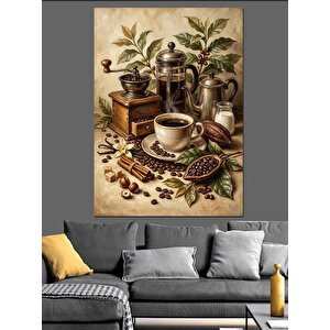 Antika Kahve Değirmeni Ve Kahve Dekoratif Kanvas - Mdf Ahşap Tablo 70x100 cm