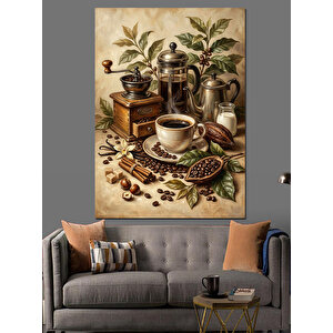 Antika Kahve Değirmeni Ve Kahve Dekoratif Kanvas - Mdf Ahşap Tablo 70x100 cm