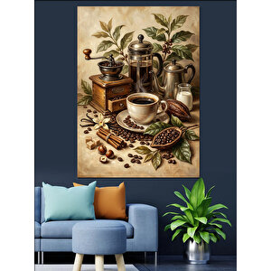 Antika Kahve Değirmeni Ve Kahve Dekoratif Kanvas - Mdf Ahşap Tablo 70x100 cm
