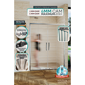 Arteko Metaline 2 Sabit 2 Kayar Duşakabin - Parlak Profil 6 Mm Temperli Nervürlü Cam 163 cm