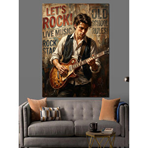 Gitar Çalan Rock Sanatçısı Afişi Dekoratif Kanvas - Mdf Ahşap Tablo 50x70 cm