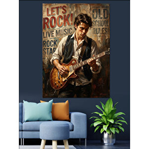 Gitar Çalan Rock Sanatçısı Afişi Dekoratif Kanvas - Mdf Ahşap Tablo 50x70 cm