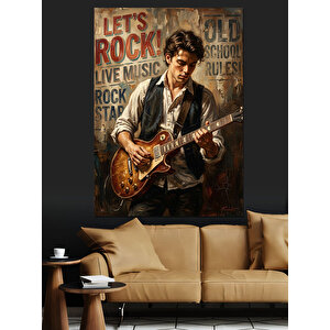 Gitar Çalan Rock Sanatçısı Afişi Dekoratif Kanvas - Mdf Ahşap Tablo 50x70 cm