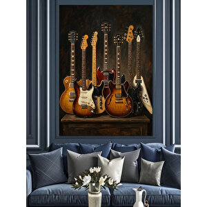 Yan Yana  Gitarlar Dekoratif Kanvas - Mdf Ahşap Tablo 50x70 cm