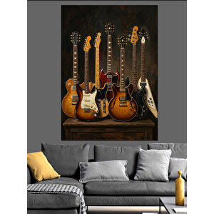 Yan Yana  Gitarlar Dekoratif Kanvas - Mdf Ahşap Tablo 50x70 cm