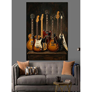 Yan Yana  Gitarlar Dekoratif Kanvas - Mdf Ahşap Tablo 50x70 cm