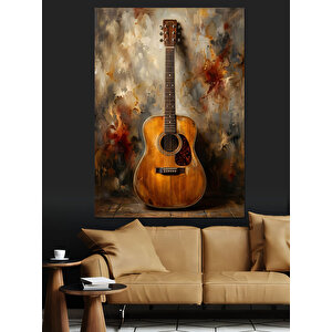 Duvara Yaslanmış Akustik Gitar Dekoratif Kanvas - Mdf Ahşap Tablo 100x140 cm