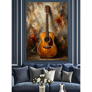 Duvara Yaslanmış Akustik Gitar Dekoratif Kanvas - Mdf Ahşap Tablo 100x140 cm