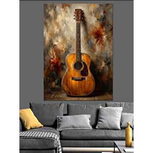 Duvara Yaslanmış Akustik Gitar Dekoratif Kanvas - Mdf Ahşap Tablo 100x140 cm