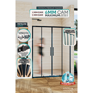 Arteko Metaline 2 Sabit 2 Kayar Duşakabin - Antrasit Profil 6 Mm Temperli Nervürlü Cam 190 cm