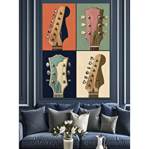 Dört Renkli Gitar Sapı Pop-art Dekoratif Kanvas - Mdf Ahşap Tablo 100x140 cm