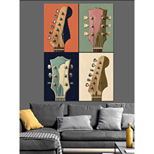 Dört Renkli Gitar Sapı Pop-art Dekoratif Kanvas - Mdf Ahşap Tablo 100x140 cm