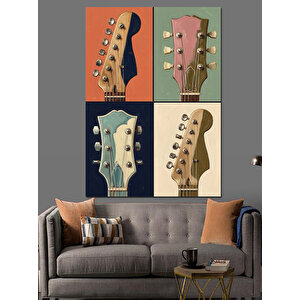 Dört Renkli Gitar Sapı Pop-art Dekoratif Kanvas - Mdf Ahşap Tablo 100x140 cm