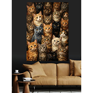 Farklı Renklerde Yan Yana Kediler Dekoratif Kanvas - Mdf Ahşap Tablo 70x100 cm