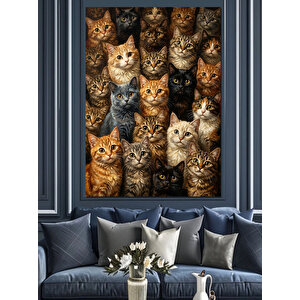 Farklı Renklerde Yan Yana Kediler Dekoratif Kanvas - Mdf Ahşap Tablo 70x100 cm