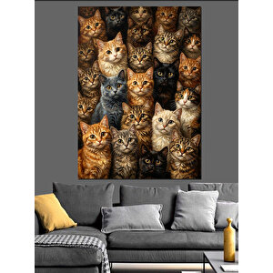 Farklı Renklerde Yan Yana Kediler Dekoratif Kanvas - Mdf Ahşap Tablo 70x100 cm
