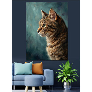 Profilinden Bakan Vakur Tekir Kedi Dekoratif Kanvas - Mdf Ahşap Tablo 100x140 cm