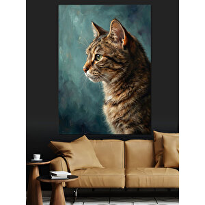Profilinden Bakan Vakur Tekir Kedi Dekoratif Kanvas - Mdf Ahşap Tablo 100x140 cm