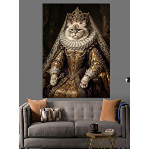 Saray Kıyafetli Aristokrat Kedi Portresi Dekoratif Kanvas - Mdf Ahşap Tablo 100x140 cm
