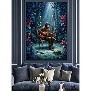Ormanda Gitar Çalan Adam Dekoratif Kanvas - Mdf Ahşap Tablo 70x100 cm