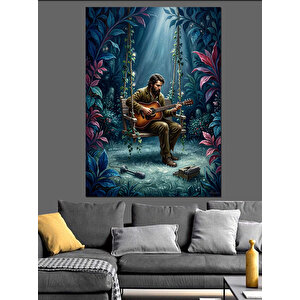 Ormanda Gitar Çalan Adam Dekoratif Kanvas - Mdf Ahşap Tablo 70x100 cm
