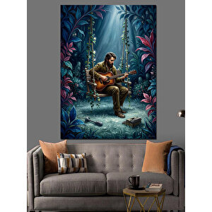 Ormanda Gitar Çalan Adam Dekoratif Kanvas - Mdf Ahşap Tablo 70x100 cm