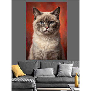 Ciddi Bakışlı Gri Kedi Portresi Dekoratif Kanvas - Mdf Ahşap Tablo 70x100 cm