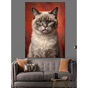 Ciddi Bakışlı Gri Kedi Portresi Dekoratif Kanvas - Mdf Ahşap Tablo 70x100 cm