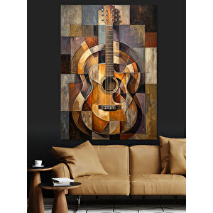 Kübik Tarzda Klasik Gitar İllüstrasyonu Dekoratif Kanvas - Mdf Ahşap Tablo 50x70 cm