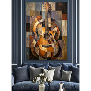 Kübik Tarzda Klasik Gitar İllüstrasyonu Dekoratif Kanvas - Mdf Ahşap Tablo 50x70 cm