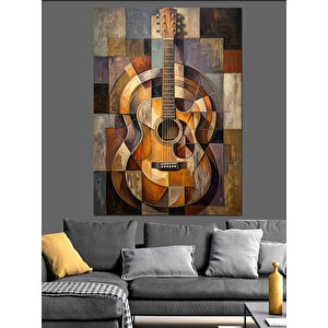 Kübik Tarzda Klasik Gitar İllüstrasyonu Dekoratif Kanvas - Mdf Ahşap Tablo 50x70 cm