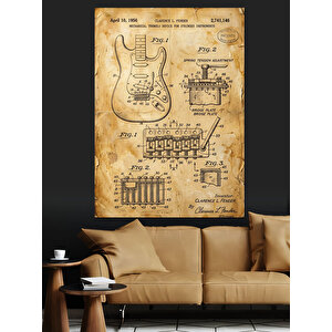 Teknik Çizim Üzerinde Elektro Gitar Dekoratif Kanvas - Mdf Ahşap Tablo 100x140 cm