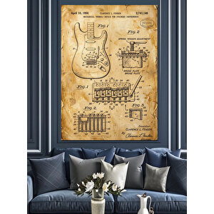 Teknik Çizim Üzerinde Elektro Gitar Dekoratif Kanvas - Mdf Ahşap Tablo 100x140 cm