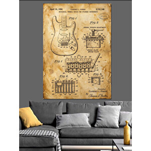 Teknik Çizim Üzerinde Elektro Gitar Dekoratif Kanvas - Mdf Ahşap Tablo 100x140 cm