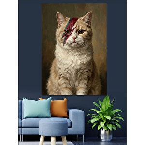 David Bowie Tarzı Makyajlı Kedi Dekoratif Kanvas - Mdf Ahşap Tablo 50x70 cm
