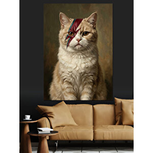 David Bowie Tarzı Makyajlı Kedi Dekoratif Kanvas - Mdf Ahşap Tablo 100x140 cm