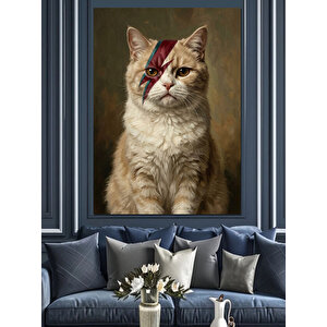 David Bowie Tarzı Makyajlı Kedi Dekoratif Kanvas - Mdf Ahşap Tablo 100x140 cm
