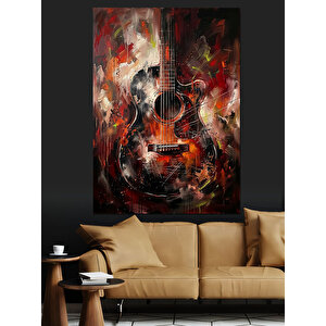 Renkli Boya Sıçramalı Akustik Gitar Dekoratif Kanvas - Mdf Ahşap Tablo 70x100 cm