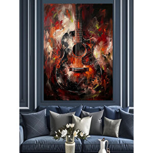 Renkli Boya Sıçramalı Akustik Gitar Dekoratif Kanvas - Mdf Ahşap Tablo 70x100 cm