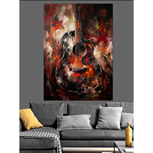 Renkli Boya Sıçramalı Akustik Gitar Dekoratif Kanvas - Mdf Ahşap Tablo 70x100 cm