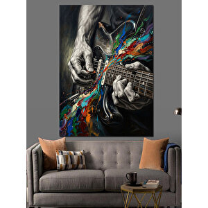 Gitar Çalan Sanatsal El İllüstrasyonu Dekoratif Kanvas - Mdf Ahşap Tablo 50x70 cm