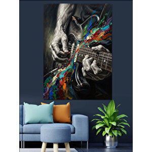 Gitar Çalan Sanatsal El İllüstrasyonu Dekoratif Kanvas - Mdf Ahşap Tablo 50x70 cm