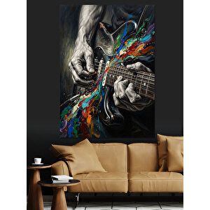 Gitar Çalan Sanatsal El İllüstrasyonu Dekoratif Kanvas - Mdf Ahşap Tablo 50x70 cm